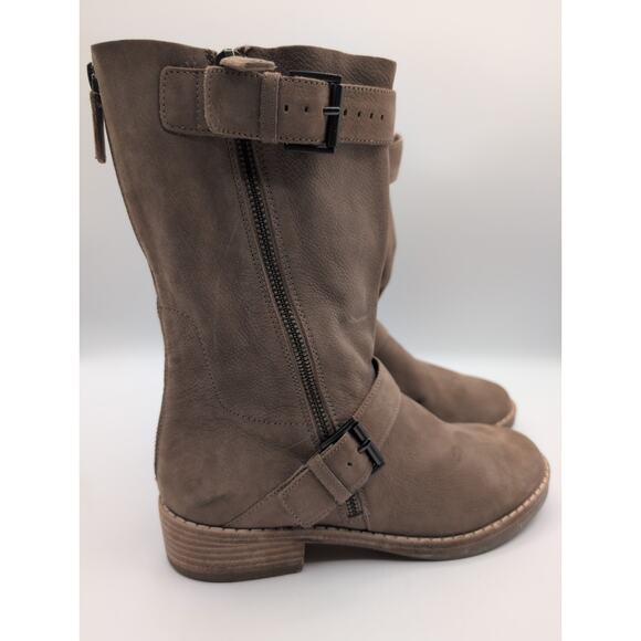 Eileen Fisher Log Two Buckle Mid Shaft Oatmeal Suede Boots Size 6.5 - Picture 4 of 10